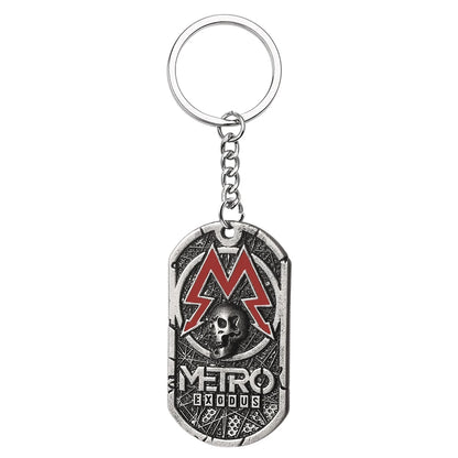 Terror Game Metro:Exodus Series Badge Keychain Vintage Oval Skull Tag Key Chain Fashion Jewelry Gifts For Game Lovers