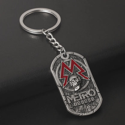 Terror Game Metro:Exodus Series Badge Keychain Vintage Oval Skull Tag Key Chain Fashion Jewelry Gifts For Game Lovers