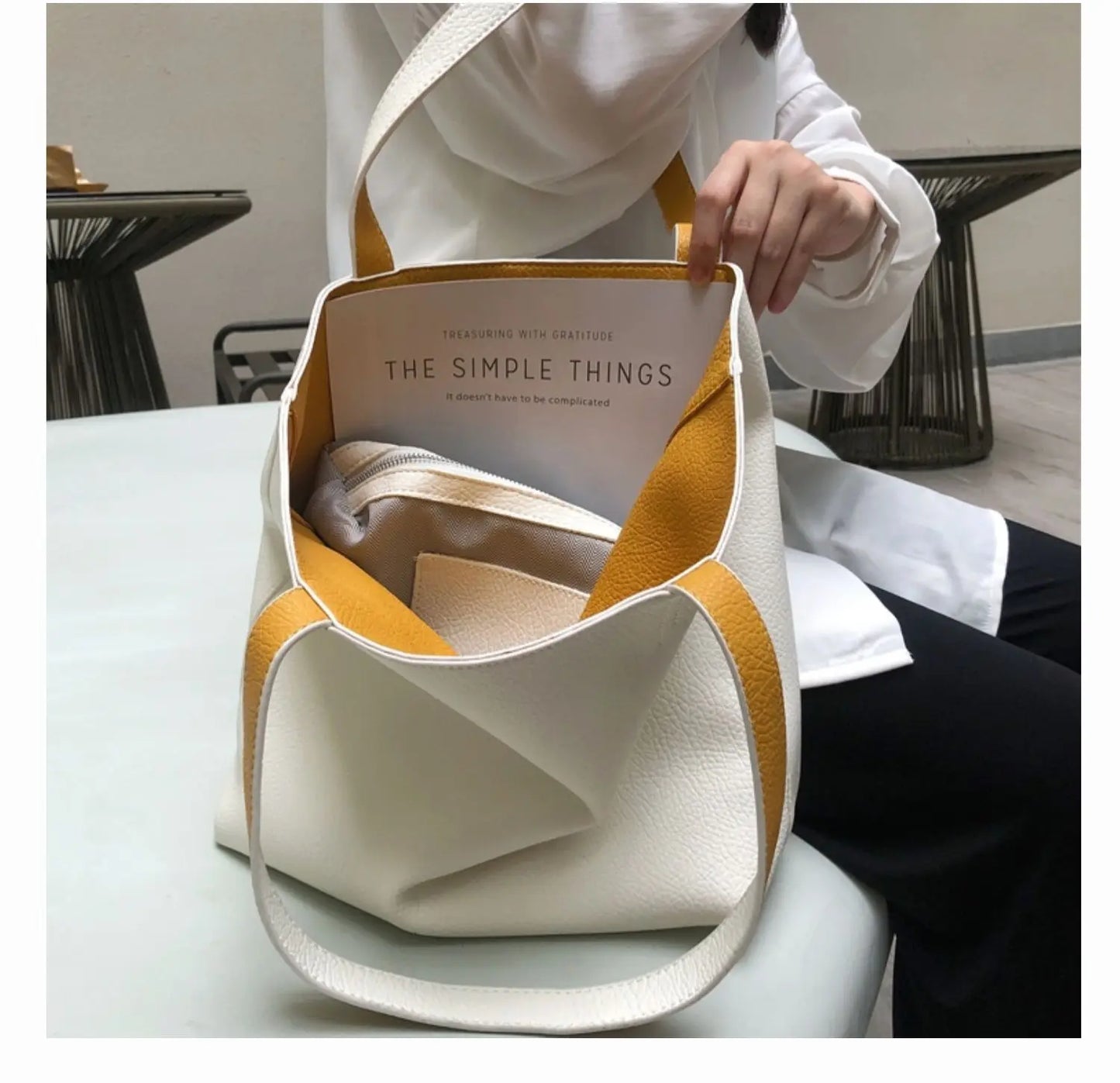 PU Leather Ladies Novelty Design Shoulder Bag for Women Double Side Color Student Book Shopping Bag Large Capacity Tote Handbag