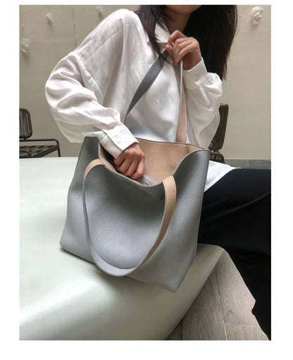 PU Leather Ladies Novelty Design Shoulder Bag for Women Double Side Color Student Book Shopping Bag Large Capacity Tote Handbag