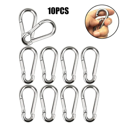 10pcs Spring Snap Hook Stainless Steel Carabiner Steel Clips Keychain Heavy Duty Quick Link For Camping Hiking Travel In Stock