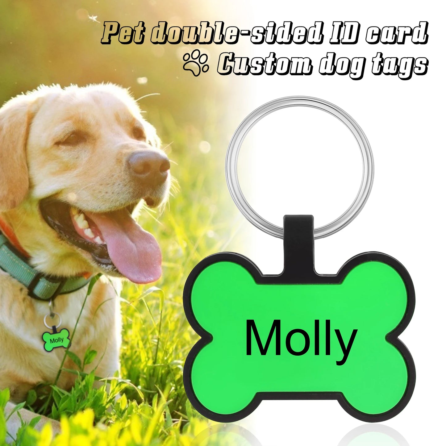 Personalized Pets ID Tag Silicone Double Side Custom Name&Number Bone Shape Pendant Anti-lost Pets Keychain Accessories