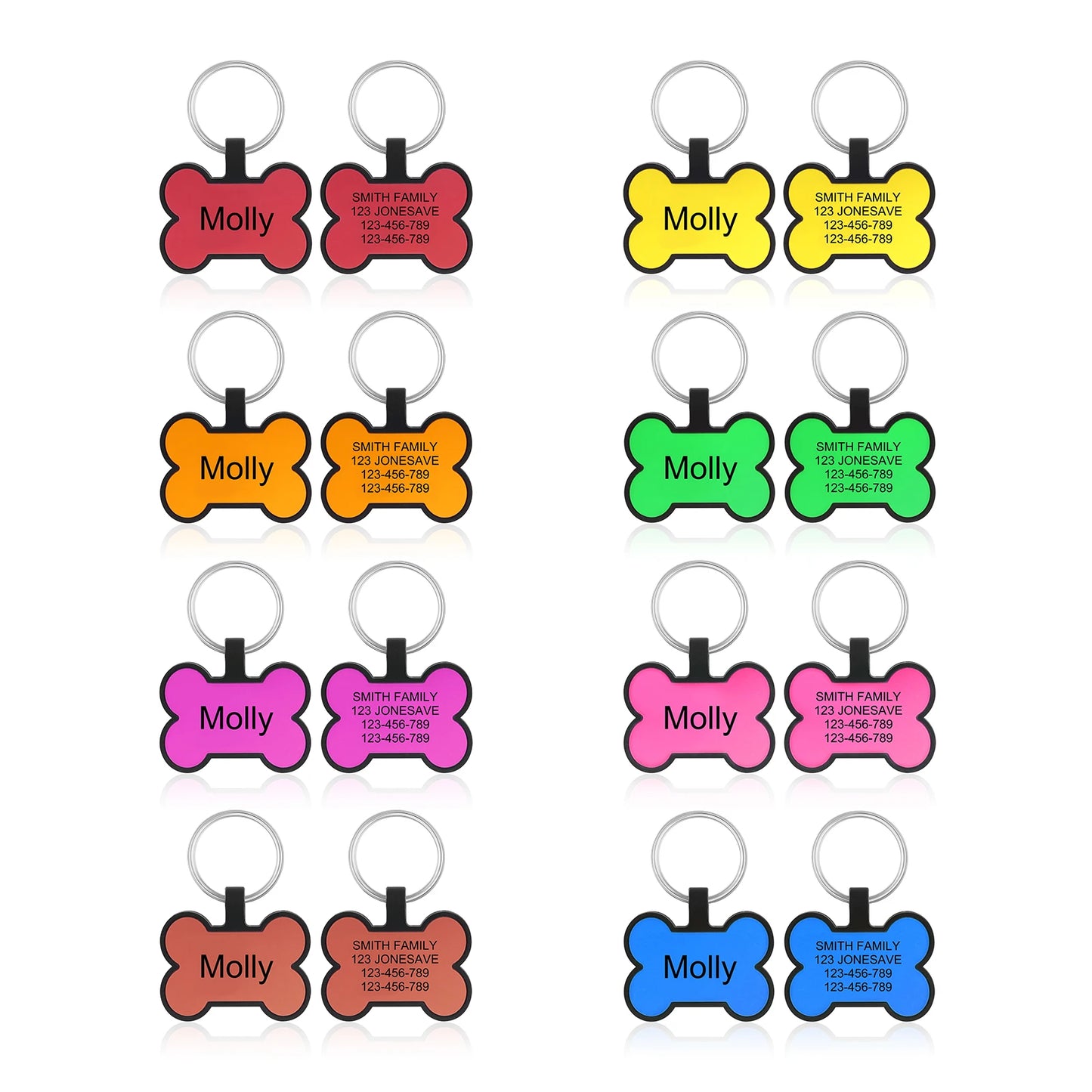 Personalized Pets ID Tag Silicone Double Side Custom Name&Number Bone Shape Pendant Anti-lost Pets Keychain Accessories