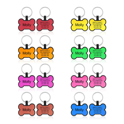 Personalized Pets ID Tag Silicone Double Side Custom Name&Number Bone Shape Pendant Anti-lost Pets Keychain Accessories