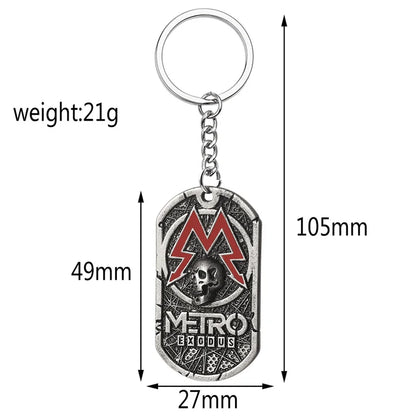 Terror Game Metro:Exodus Series Badge Keychain Vintage Oval Skull Tag Key Chain Fashion Jewelry Gifts For Game Lovers