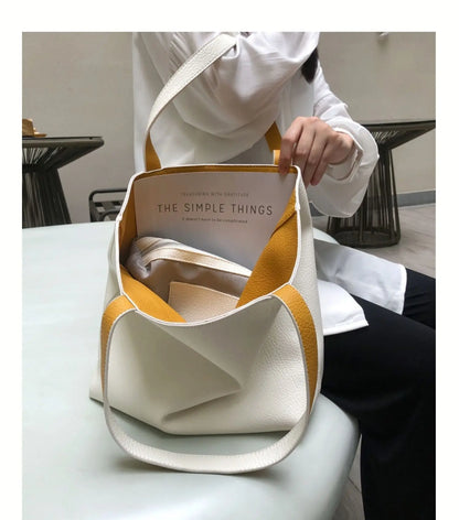 PU Leather Ladies Novelty Design Shoulder Bag for Women Double Side Color Student Book Shopping Bag Large Capacity Tote Handbag