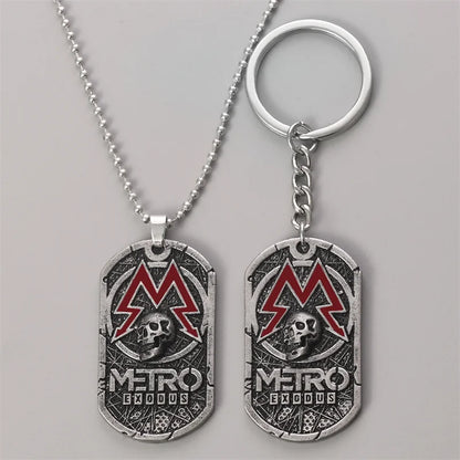 Terror Game Metro:Exodus Series Badge Keychain Vintage Oval Skull Tag Key Chain Fashion Jewelry Gifts For Game Lovers