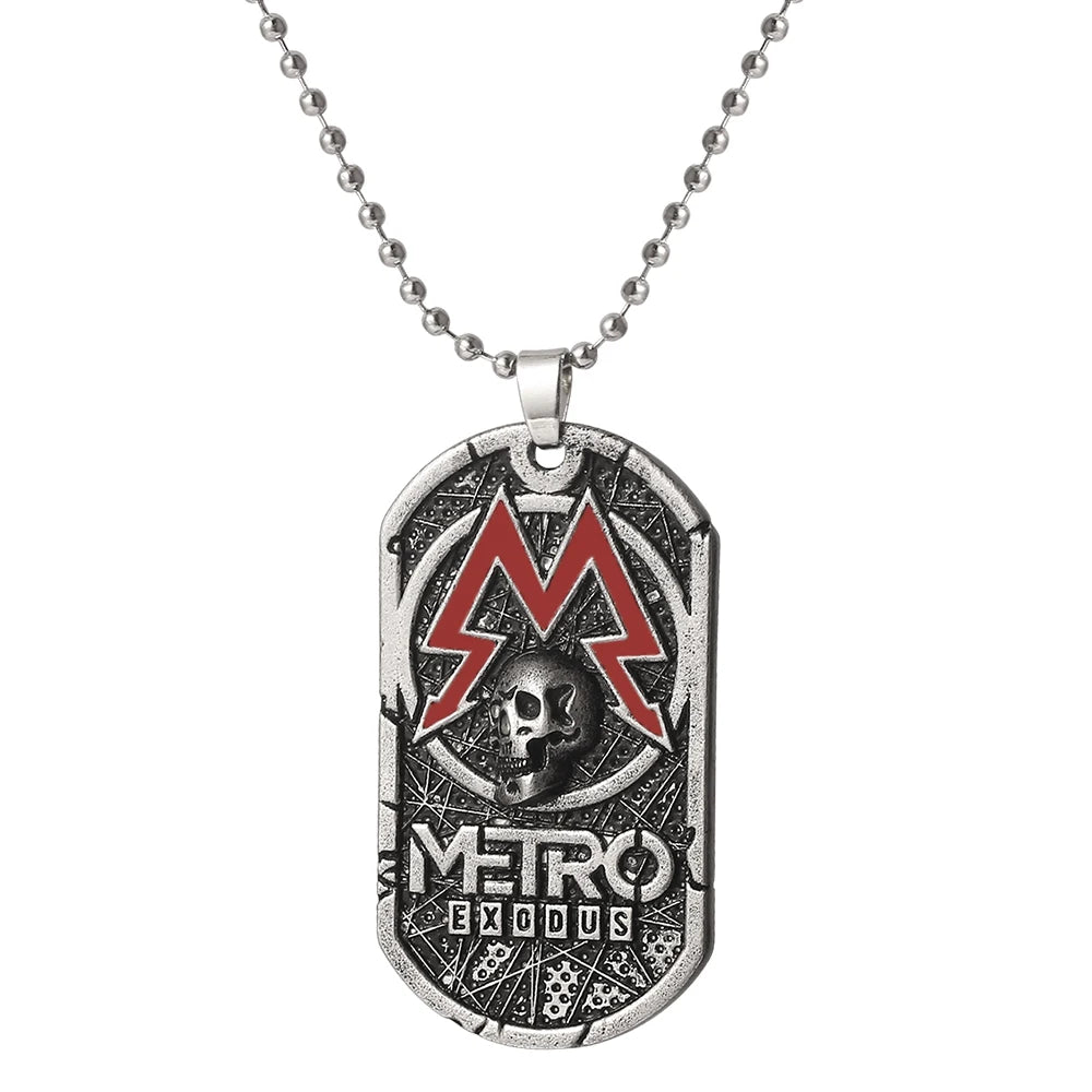 Terror Game Metro:Exodus Series Badge Keychain Vintage Oval Skull Tag Key Chain Fashion Jewelry Gifts For Game Lovers