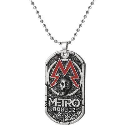 Terror Game Metro:Exodus Series Badge Keychain Vintage Oval Skull Tag Key Chain Fashion Jewelry Gifts For Game Lovers