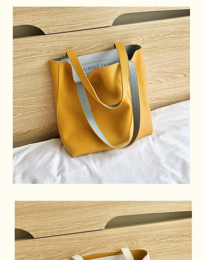 PU Leather Ladies Novelty Design Shoulder Bag for Women Double Side Color Student Book Shopping Bag Large Capacity Tote Handbag