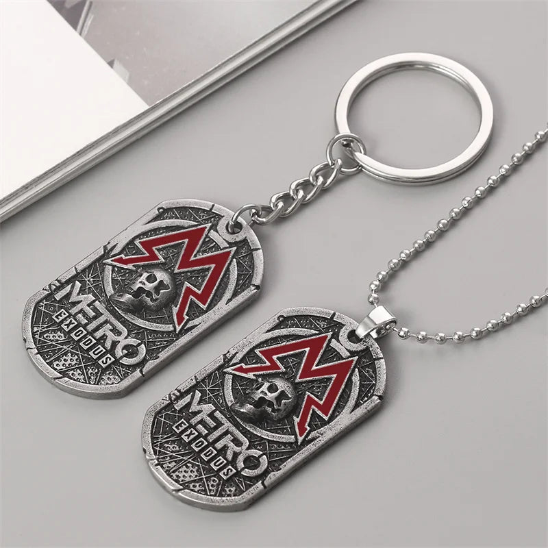 Terror Game Metro:Exodus Series Badge Keychain Vintage Oval Skull Tag Key Chain Fashion Jewelry Gifts For Game Lovers