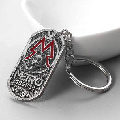 Terror Game Metro:Exodus Series Badge Keychain Vintage Oval Skull Tag Key Chain Fashion Jewelry Gifts For Game Lovers