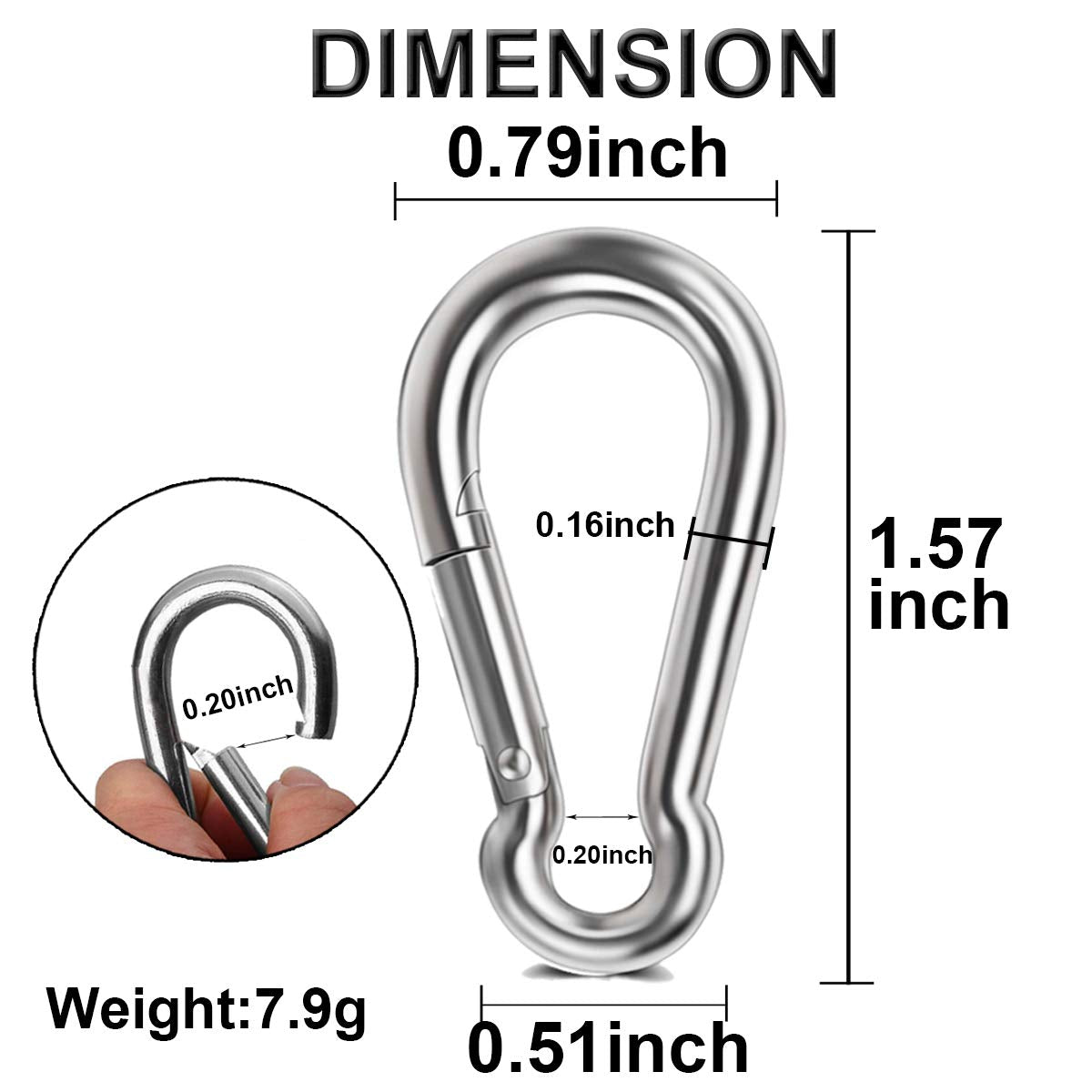 10pcs Spring Snap Hook Stainless Steel Carabiner Steel Clips Keychain Heavy Duty Quick Link For Camping Hiking Travel In Stock