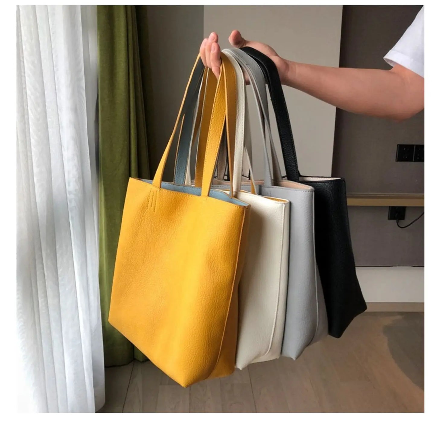 PU Leather Ladies Novelty Design Shoulder Bag for Women Double Side Color Student Book Shopping Bag Large Capacity Tote Handbag