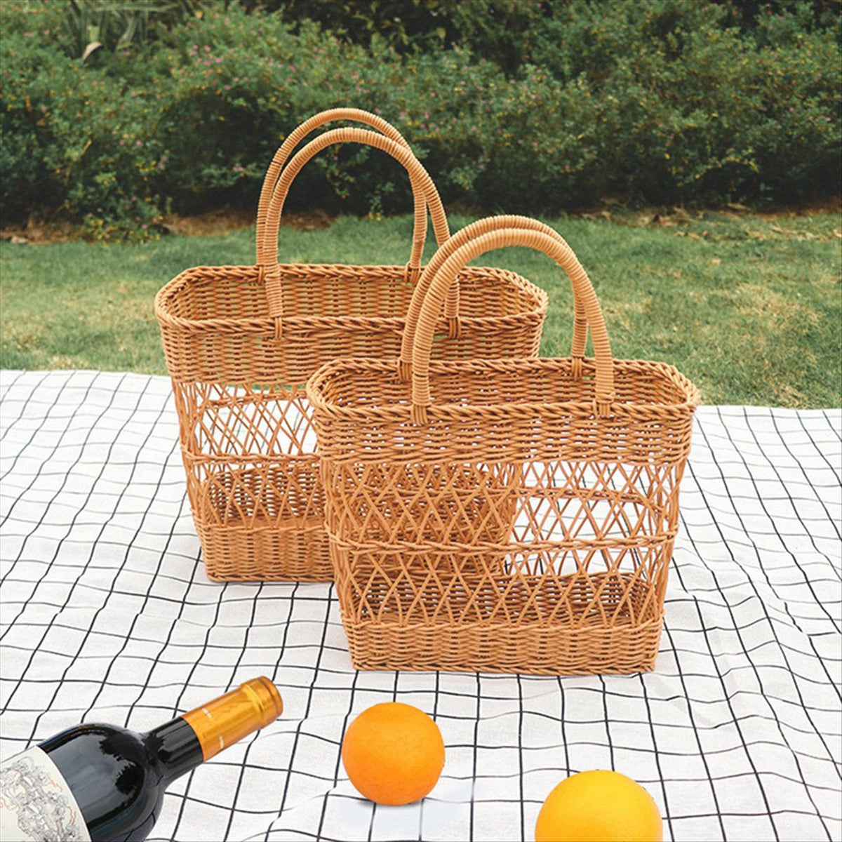 Woven Storage Bags for Picnics and Outings Hanging Makeup Organizer Handmade Travel Bag for Women Shopping Basket 36cm