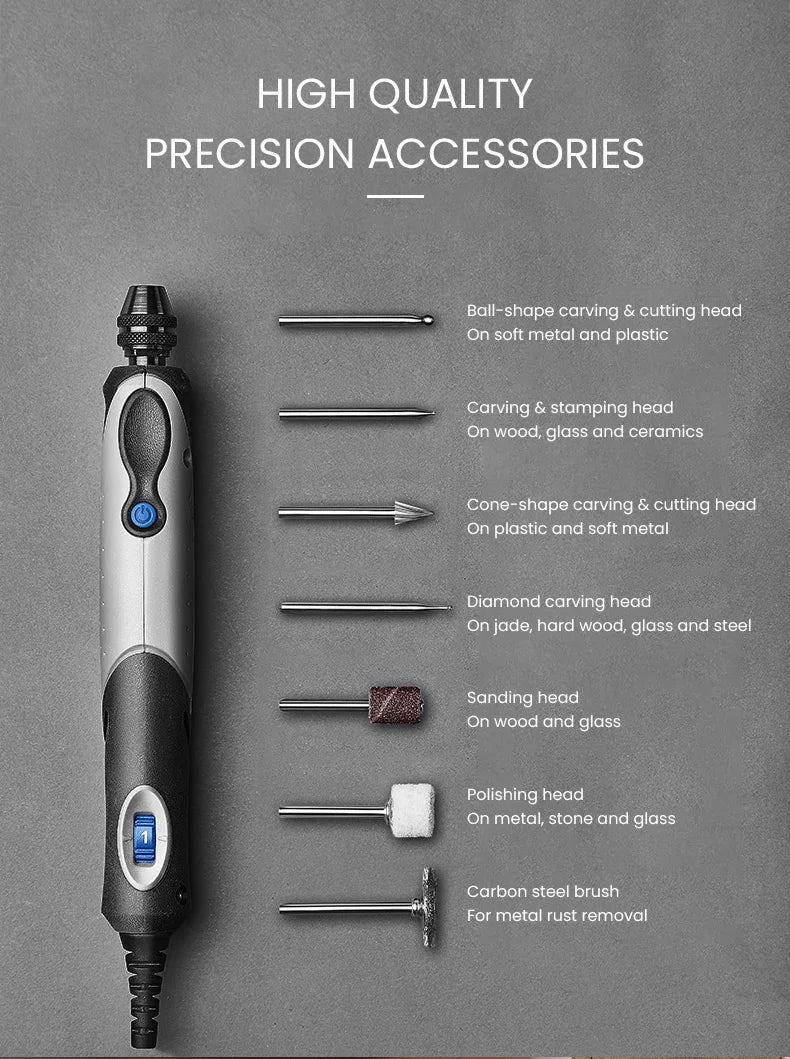 4 IN 1 Mini Rotary Tool Dremel 2050 Power Tool 100V-240V 5 Gears Variable Speed Electric Grinder Jewelry Glass Engraver Pen