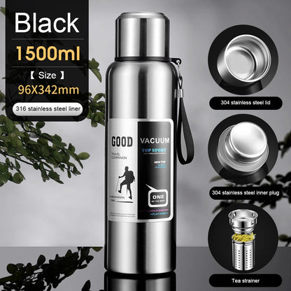 600-2000ml Thermal Water Bottle Stainless Steel Thermo Bottle Coffee Tea Insulated Vacuum Tumbler Car Cold Hot Drinking Kettle