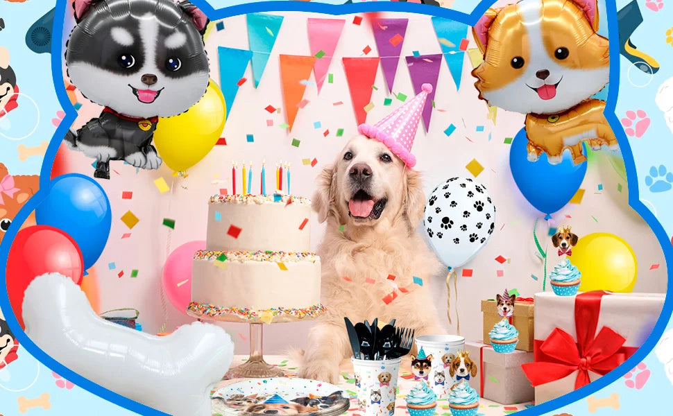 Puppy Dog Birthday Party Supplies,148pcs Decorations&Dog Birthday Party Tableware Set-Banner,Puppy Balloons Party Plates etc