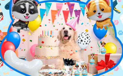 Puppy Dog Birthday Party Supplies,148pcs Decorations&Dog Birthday Party Tableware Set-Banner,Puppy Balloons Party Plates etc