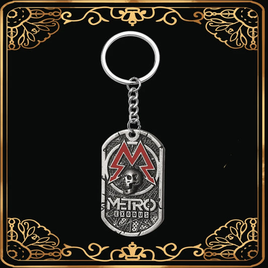 Terror Game Metro:Exodus Series Badge Keychain Vintage Oval Skull Tag Key Chain Fashion Jewelry Gifts For Game Lovers