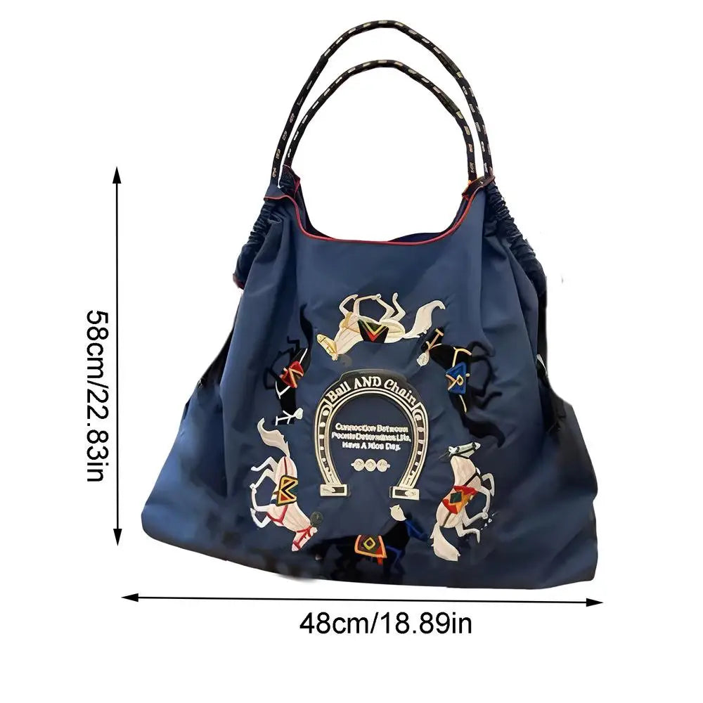 Embroidered Printed Handbags Lady Reusable Shopping Bag Women Retro Shoulder Bag Tote Bag