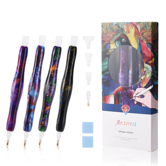 4 Pack Diamond Painting Pens, Handmade Resin Diamond Art Tools & Accessories for Hobby, Adults & Kids, Perfect for Beginners