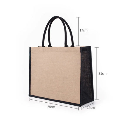 Women Foldable Jute Burlap Tote Bag DIY Blank Grocery Handbag Large Capacity Travel Storage Organizer with Handles