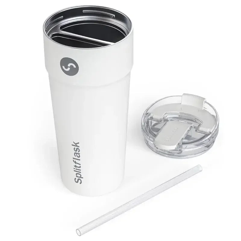 Splitflask 30oz Insulated 2-in-1 Tumbler With Straw Travel Mug for Hot & Cold Drinks, Stainless Steel Reusable Water Bottle.