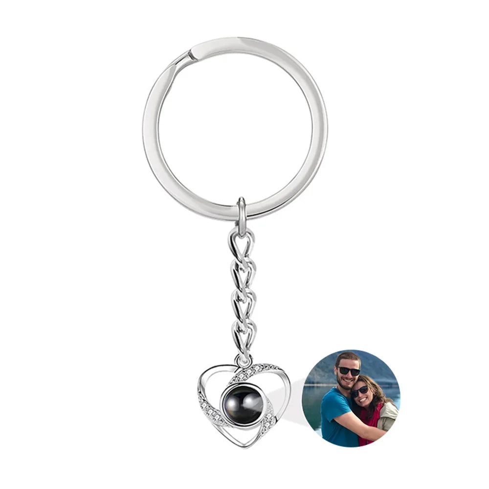 Custom Photo Projection Keychain For Women Men Personalizd Heart Pendant Keychain With Picture Inside Anniversary Gift Jewelry