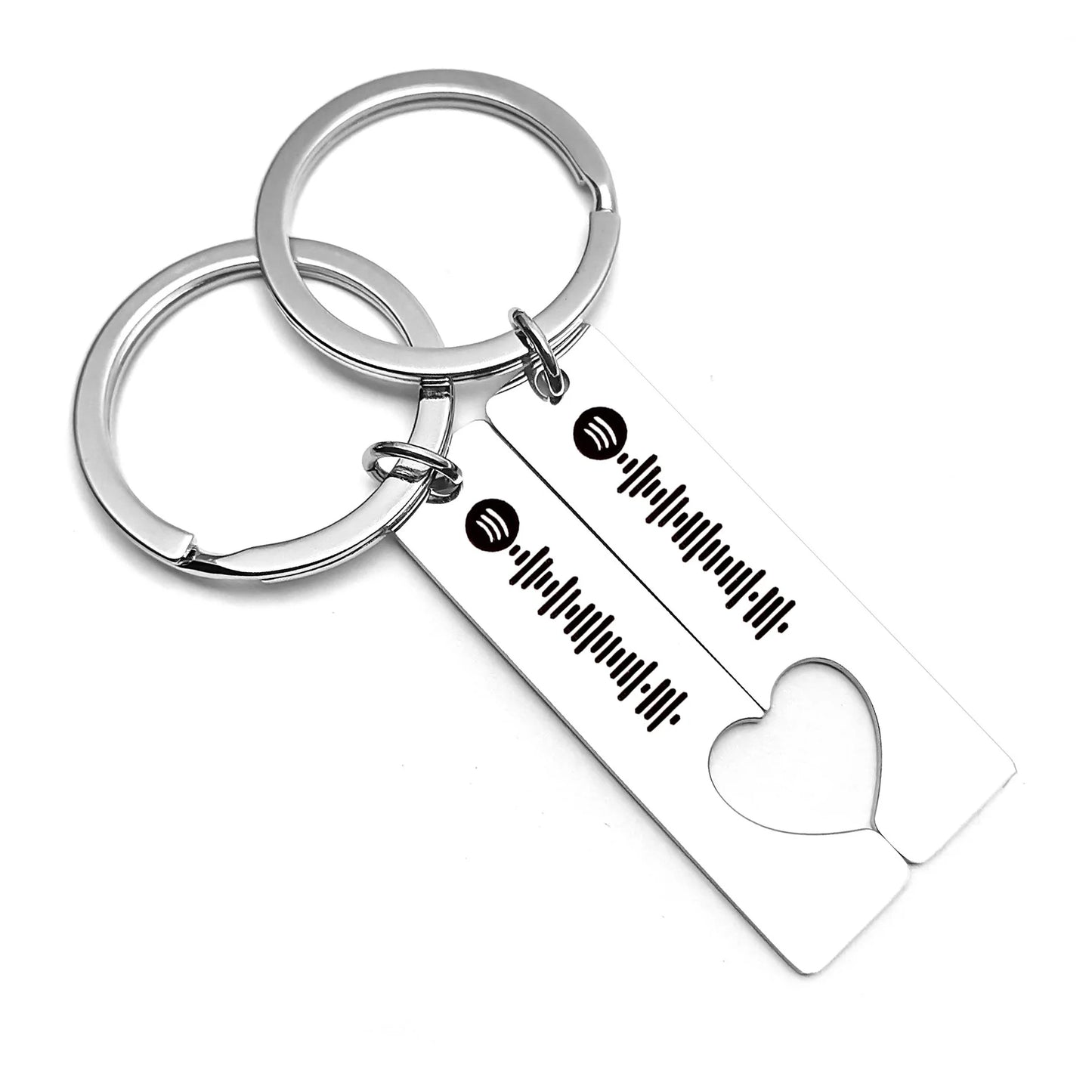 Stainless Personalized Heart Keychain Set Engraved Date and Name Custom Spotify Music Code KeyChain Car Love Keyring Gift Couple