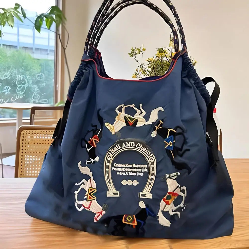 Embroidered Printed Handbags Lady Reusable Shopping Bag Women Retro Shoulder Bag Tote Bag