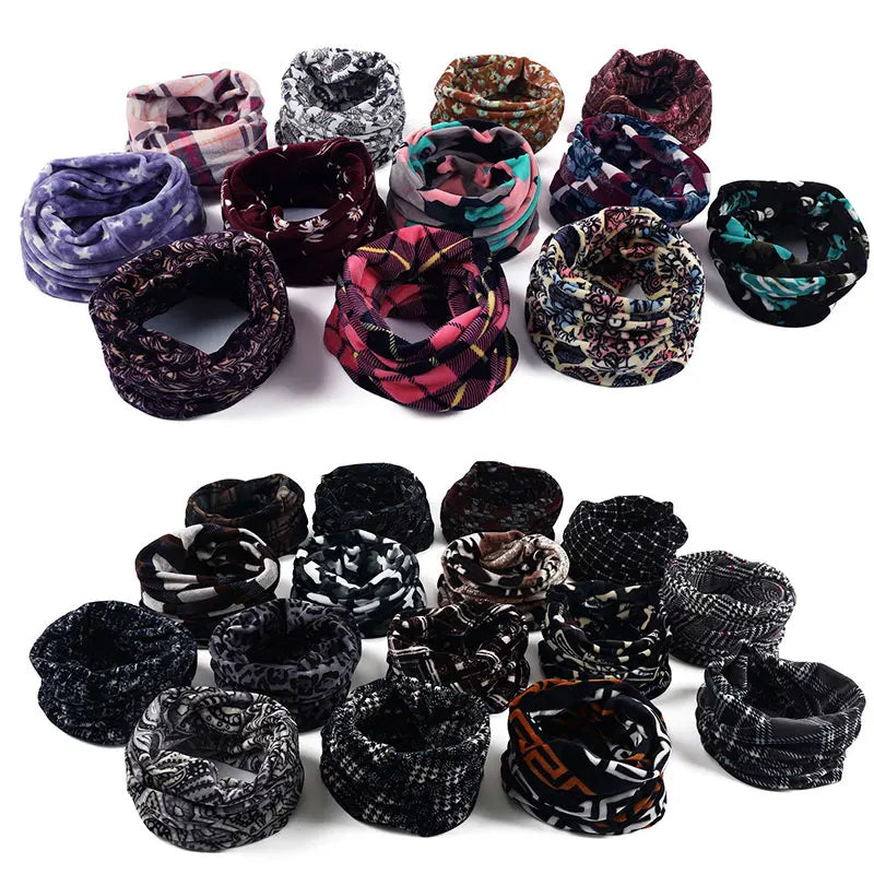 Winter Warm Soft Fleece Scarf Plush Neck Warmer For Women Men Print Floral Snood Scarves Unisex Tippet Neckerchief Shawl Wrap