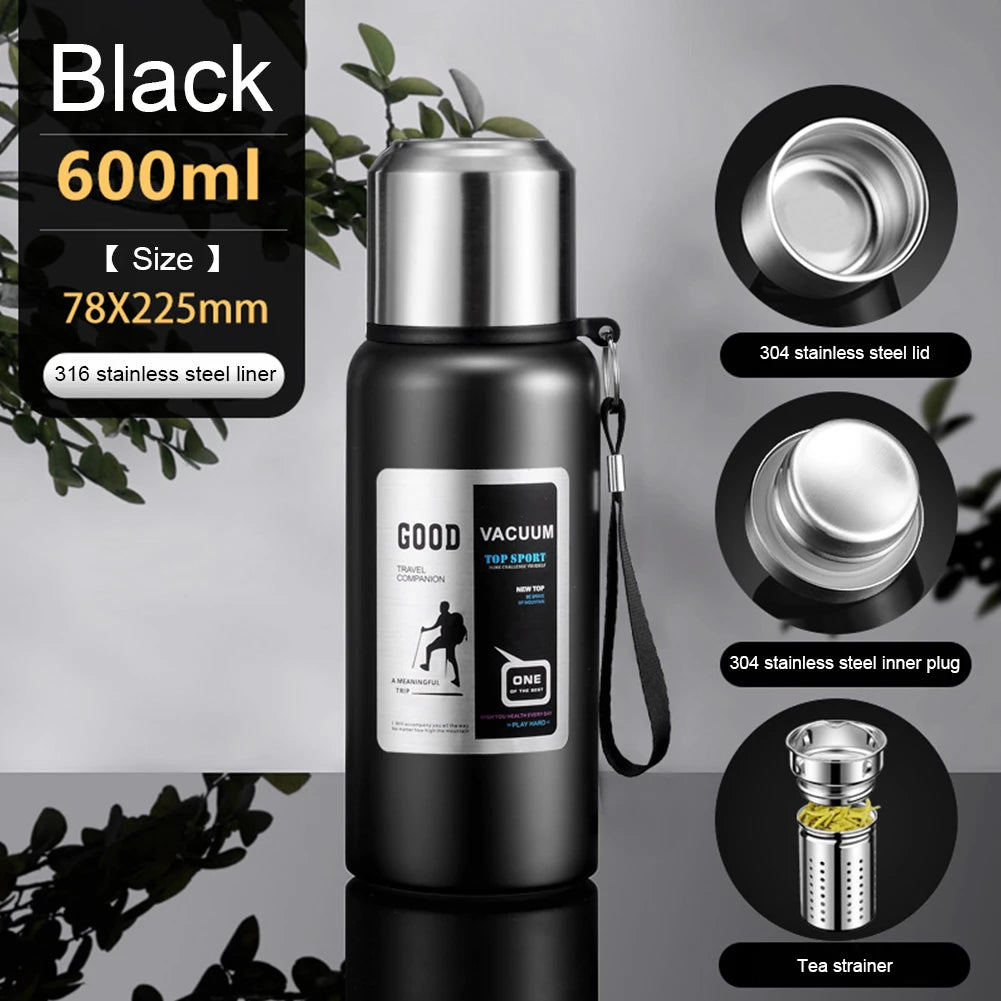 600-2000ml Thermal Water Bottle Stainless Steel Thermo Bottle Coffee Tea Insulated Vacuum Tumbler Car Cold Hot Drinking Kettle