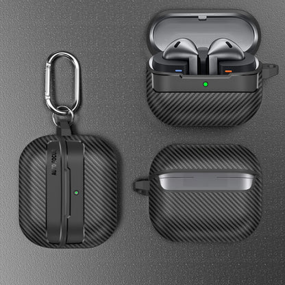 2024 New For Samsung Galaxy Buds3/Buds3 Pro with Keychain Carbon Fiber Military Armor Protector Cover For Galaxy Buds 3 Pro Case