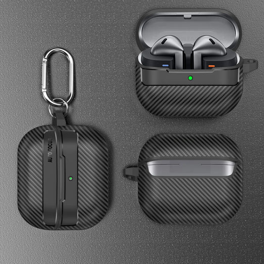 2024 New For Samsung Galaxy Buds3/Buds3 Pro with Keychain Carbon Fiber Military Armor Protector Cover For Galaxy Buds 3 Pro Case