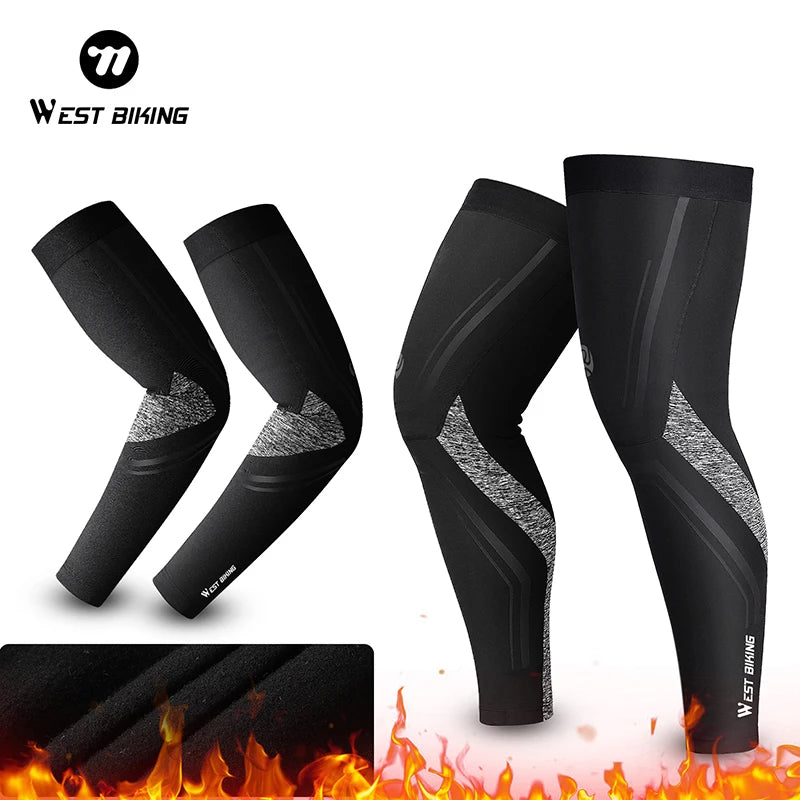 WEST BIKING Winter Thermal Cycling Arm Sleeves Legwarmers Warm Fleece Windproof Sports Sleeves Men Women Bicycle Leg warmers