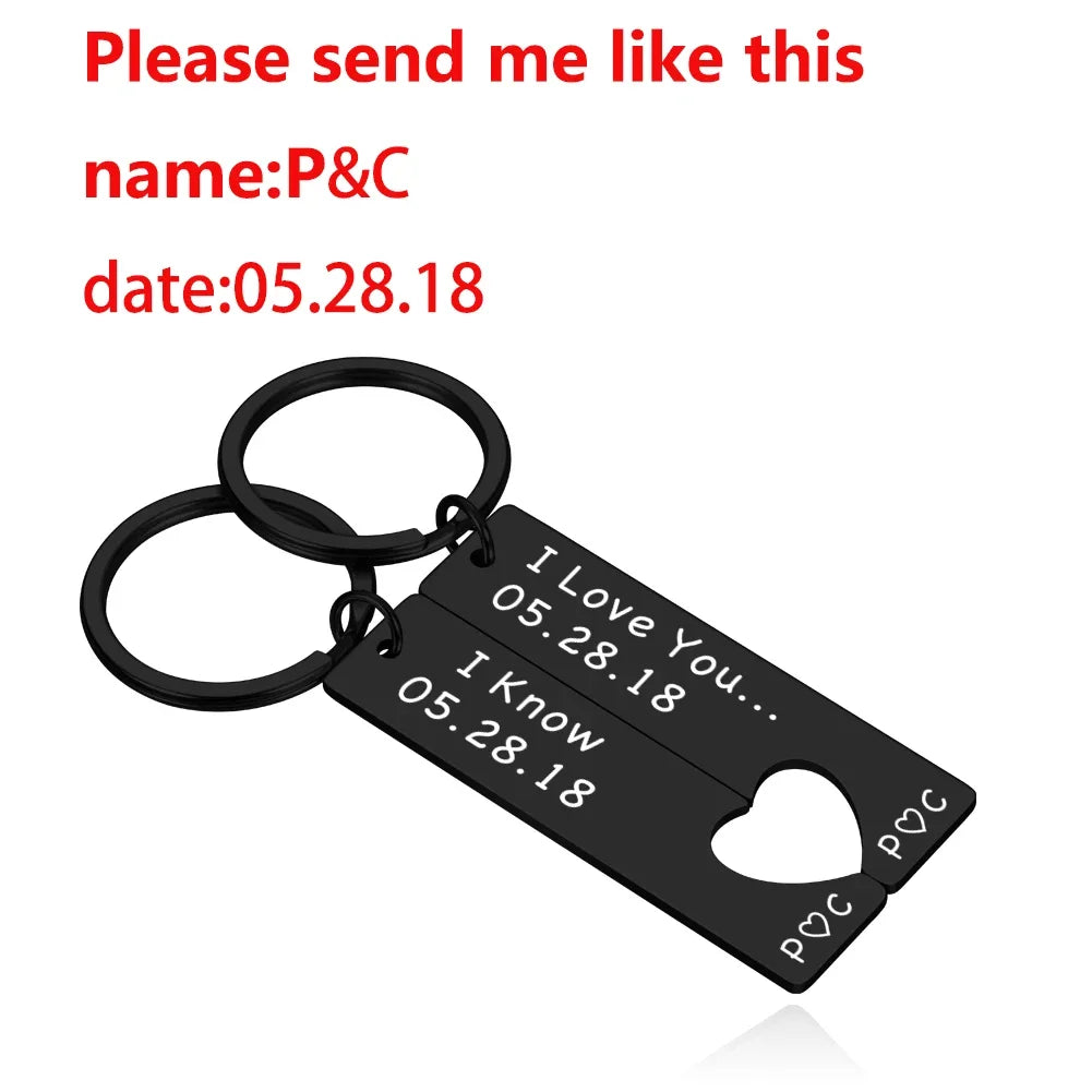 Stainless Personalized Heart Keychain Set Engraved Date and Name Custom Spotify Music Code KeyChain Car Love Keyring Gift Couple