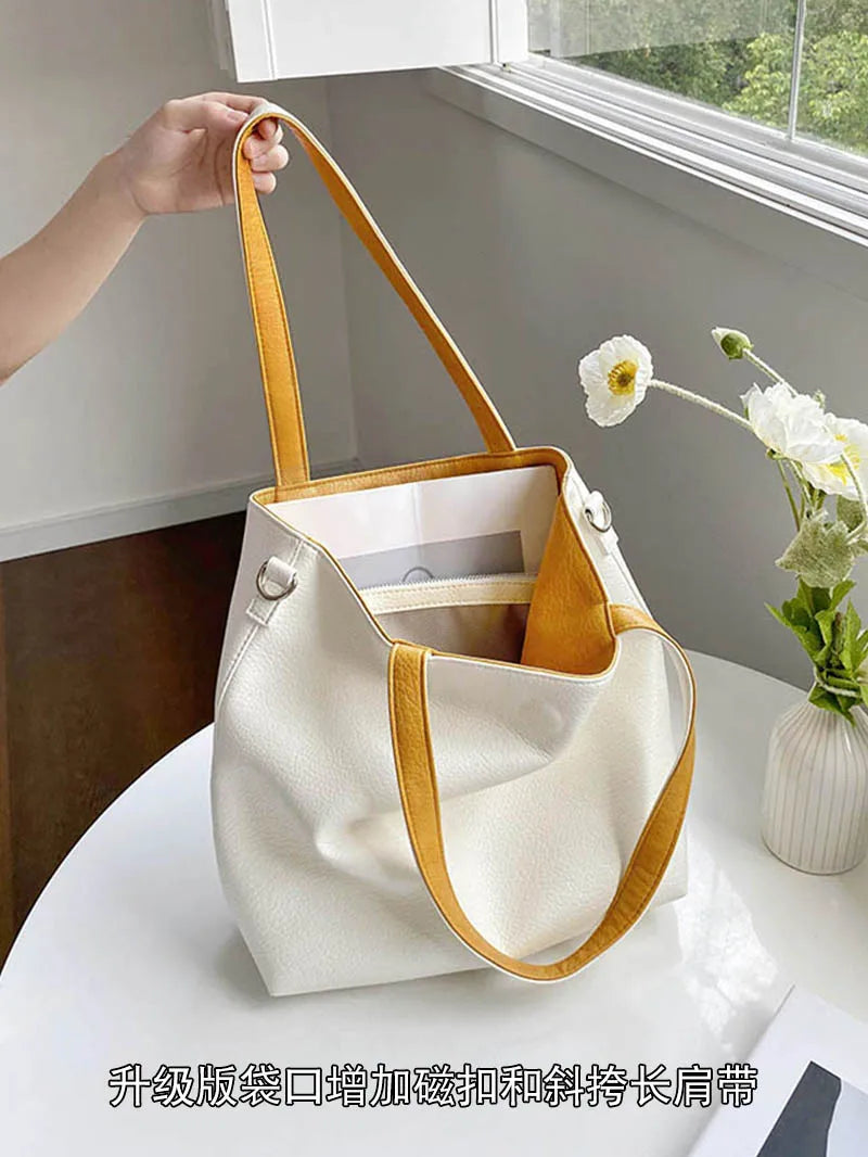 PU Leather Ladies Novelty Design Shoulder Bag for Women Double Side Color Student Book Shopping Bag Large Capacity Tote Handbag