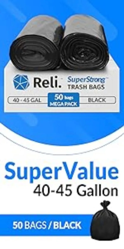 Reli. SuperValue 13 Gallon Trash Bags  1000 Count Bulk  Tall Kitchen  Can Liners  Black Multi-Use Garbage Bags