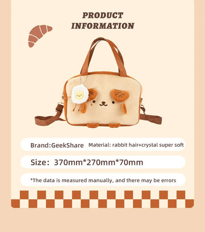 GeekShare Dog Toast Plush Bag Shoulder Tote Bag Handbag Carrying Case for Nintendo Switch/OLED/LITE IPAD Cute Shopping Bag