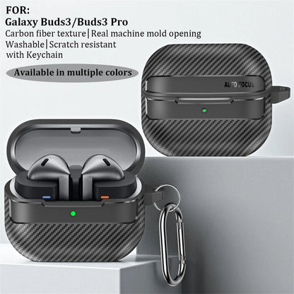 2024 New For Samsung Galaxy Buds3/Buds3 Pro with Keychain Carbon Fiber Military Armor Protector Cover For Galaxy Buds 3 Pro Case