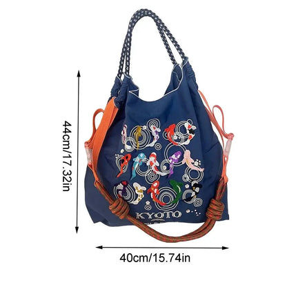 Women's Shoulder Bag Embroidered Ladies Casual Handbag Tote Reusable Shopping Bag