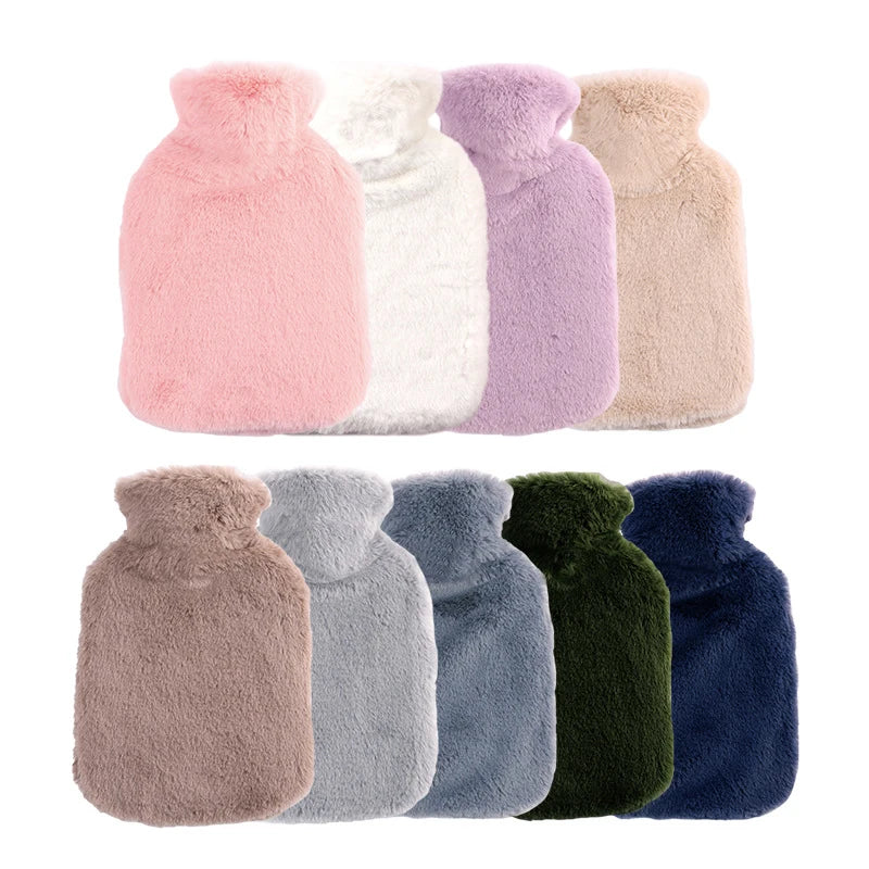 2L Hot Water Bag Protective Case Winter Removable Plush Cover Cold-proof Warm Faux Fur Fleece Cover Heat Preservation Covers