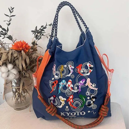 Women's Shoulder Bag Embroidered Ladies Casual Handbag Tote Reusable Shopping Bag