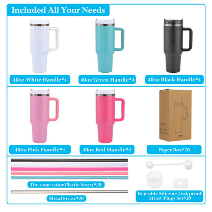 4Pcs /20 Pcs 40OZ tumbler with Handle,40OZ powder coated tumbler, rainbow Vacuum Water bottle,travel cup,for home,engraving