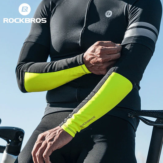 ROCKBROS Autumn Winter Cycling Arm Sleeves Leg Warmers High Elastic Quick Dry Warm Fleece Sleeves Leg Covers Cycling Equipment