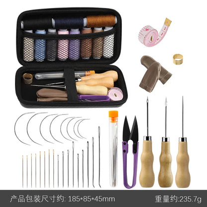 Handicraft DIY Thread Awl Big Eye Needle Combination Hand Sewing Kit Leather Set Sewing Tools Travel Ladies Scissors G18-7