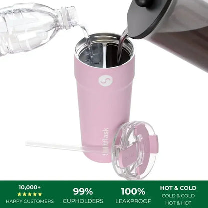 Splitflask 30oz Insulated 2-in-1 Tumbler With Straw Travel Mug for Hot & Cold Drinks, Stainless Steel Reusable Water Bottle.