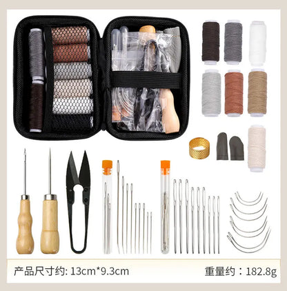 Handicraft DIY Thread Awl Big Eye Needle Combination Hand Sewing Kit Leather Set Sewing Tools Travel Ladies Scissors G18-7