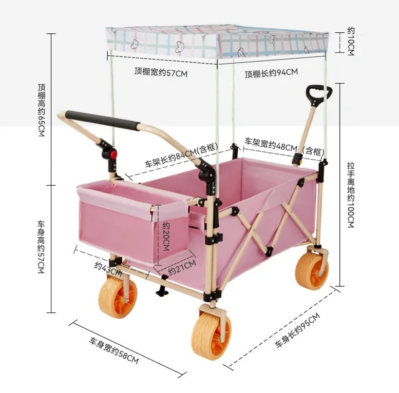 2024 New Design High Quality Foldable Picnic & Shopping Cart Outdoor Camping Hand Trolley Metal Plastic Materials Travel Bag Use